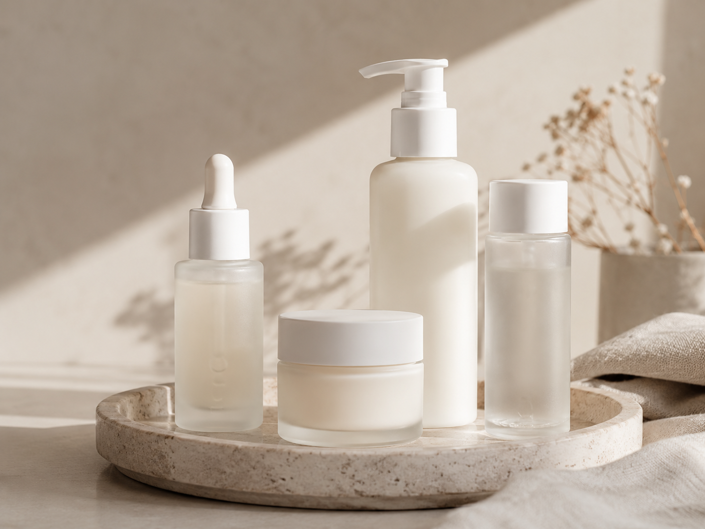 Realistic studio photo of beauty and skincare products