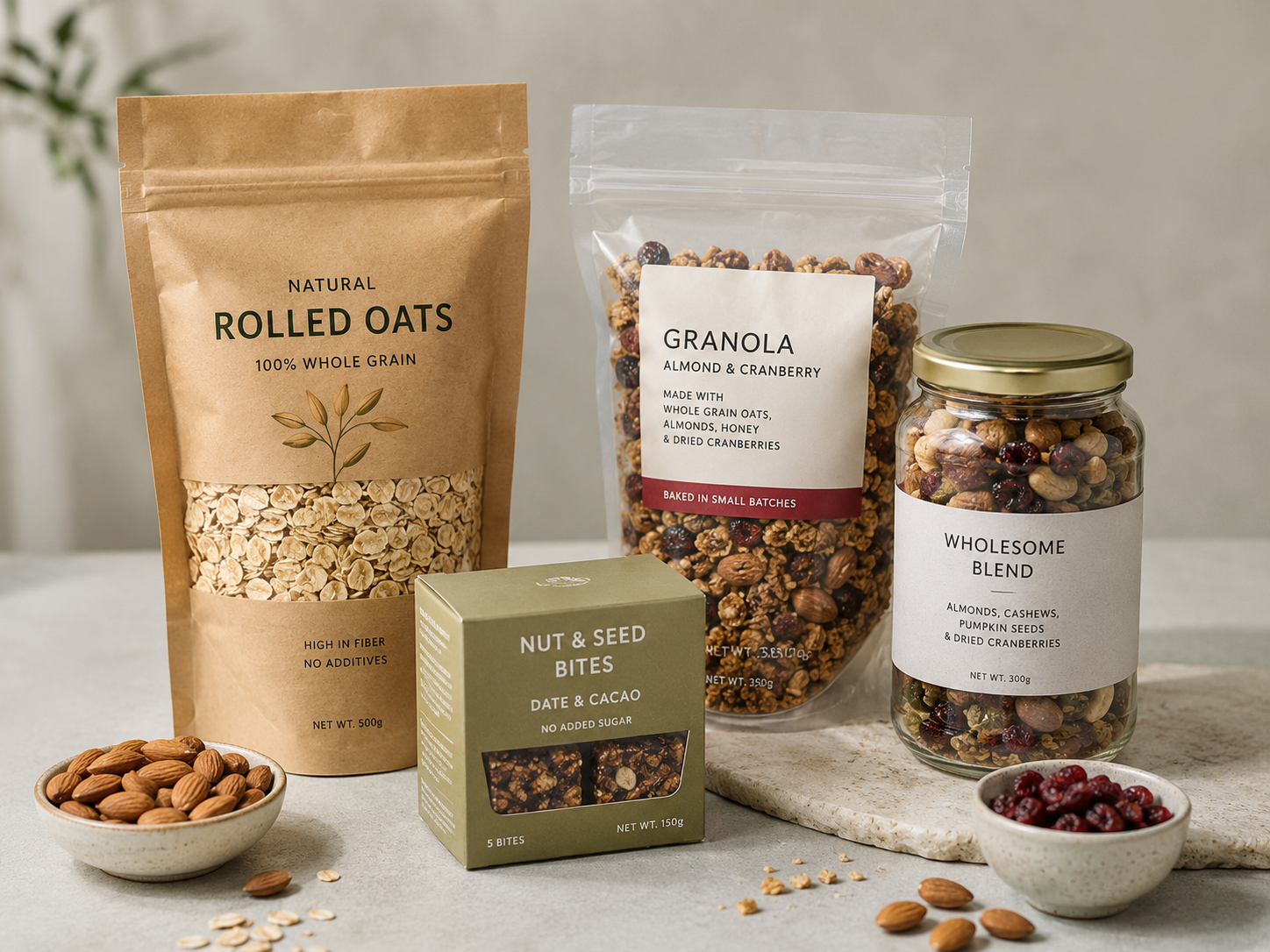 Realistic studio photo of healthy food products